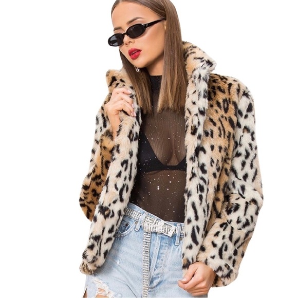 SUPERDOWN Faux Fur Animal Print Open Oversized Coat Sz XS - Picture 6 of 9